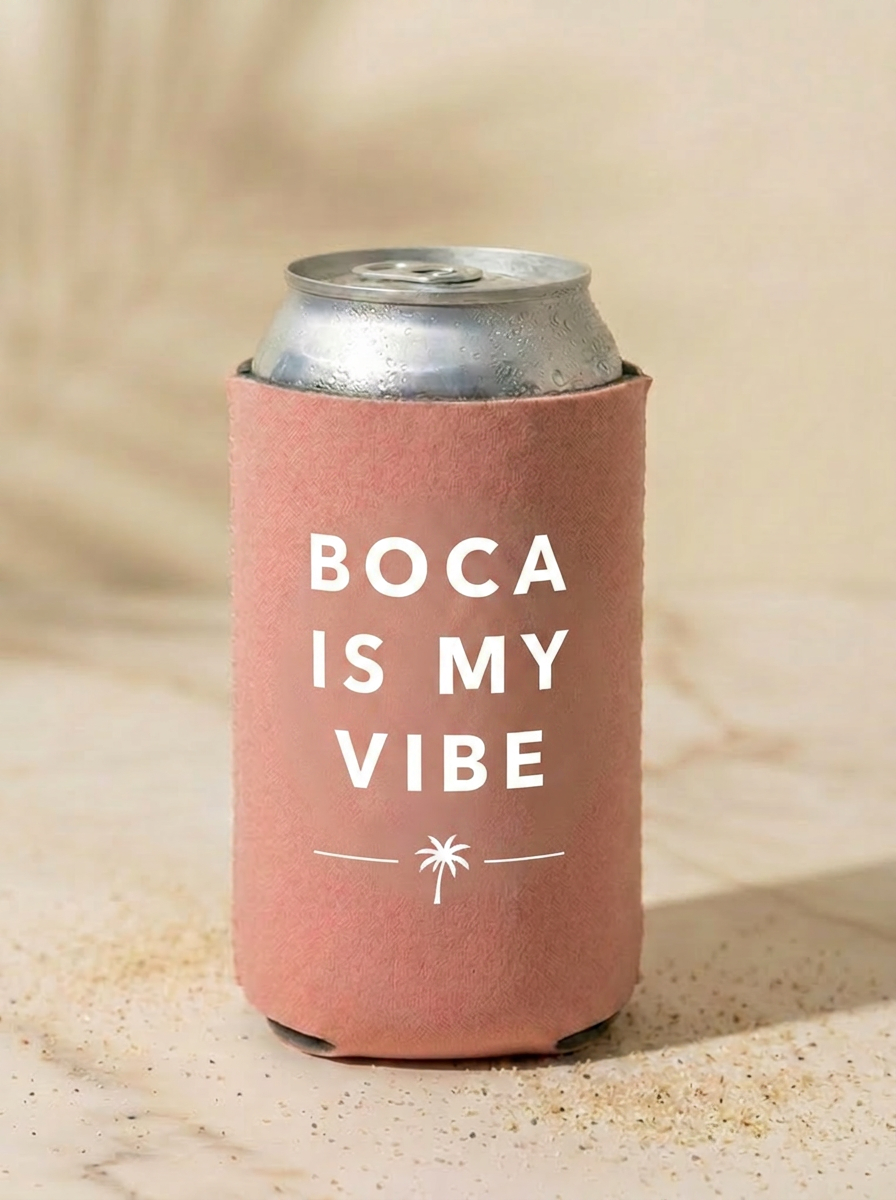 The 561 Scoop slim can koozie in coral, back — "The 561 Scoop" logo